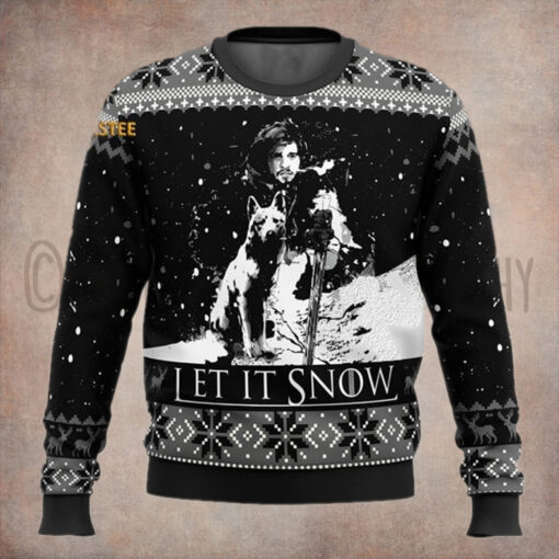 Game Of Thrones Jon Snow Let It Snow With Dog Ugly Christmas Holiday Sweater