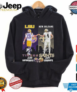 Garrett Nussmeier Lsu Tigers On Saturdays X Derek Carr New Orleans Saints On Sundays Shirt