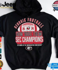 Georgia Bulldogs 2024 SEC Football Conference Champions shirt featuring a bold design with the Georgia Bulldogs logo and SEC championship branding, celebrating their victory in the 2024 season. Perfect for fans of the Bulldogs to show off their pride and support for the team.