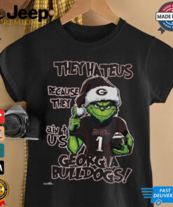 Georgia Bulldogs Grinch Hate Us Christmas fleece shirt featuring a festive design with the Grinch and bold team-themed graphics.
