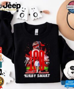 Georgia Bulldogs Kirby Smart 100 wins signatures shirt