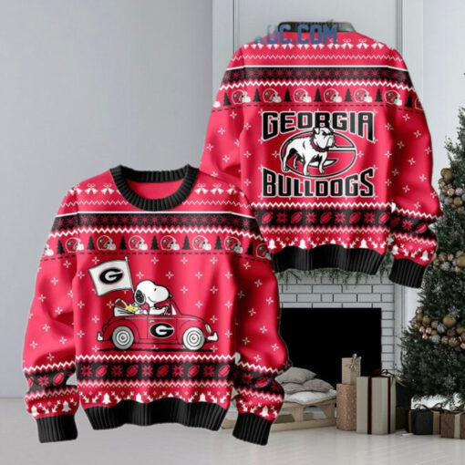 Georgia Bulldogs Snoopy Peanuts 75th Anniversary 1950 2025 Christmas Ugly Sweater