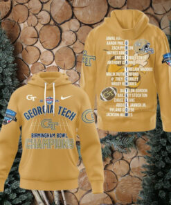 Celebrate Georgia Tech's victory with this cozy hoodie featuring the team’s logo and the Birmingham Bowl Champions 2024 design. Perfect for fans showing their team pride!