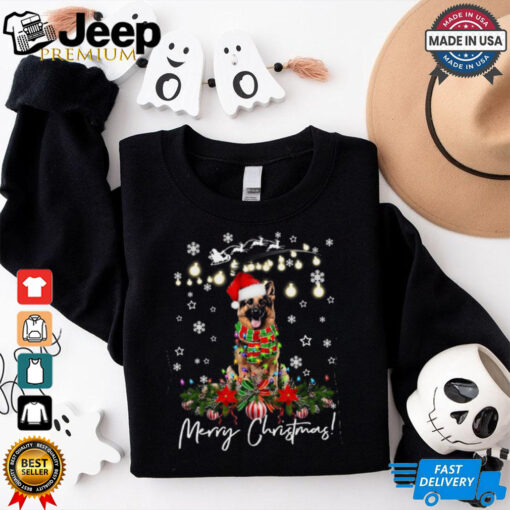 German Shepherd Merry Christmas Lights Santa Hat German Shepherd T Shirt