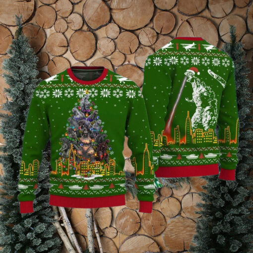 Godzilla Christmas Ugly Sweater, Christmas Tree From All Godzillas Sweater