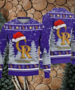 Gold Logo Christmas Hat Colorado Rockies Ugly Sweater Forest Design