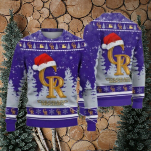 Gold Logo Christmas Hat Colorado Rockies Ugly Sweater Forest Design