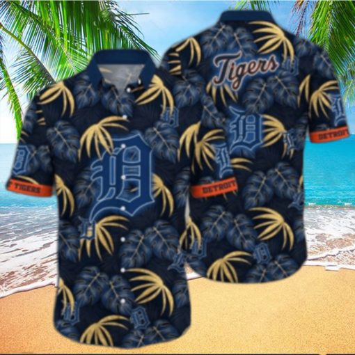 Golden Palms Detroit Tigers Dark Hawaiian Shirt