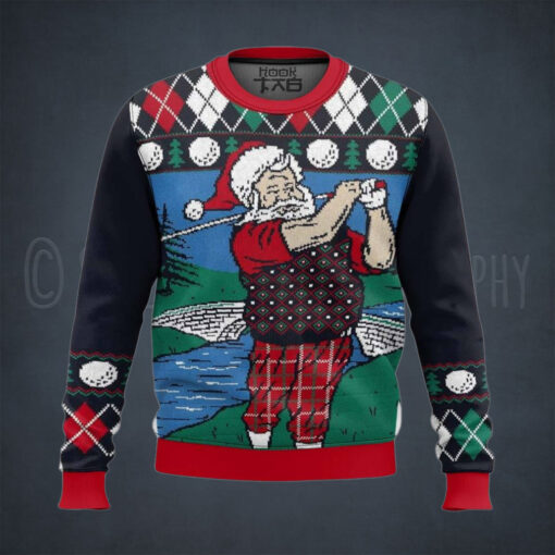 Golf Santa Claus Christmas Ugly Sweater