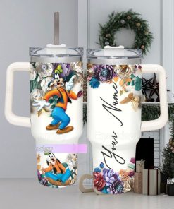 Goofy Dog 40oz Tumbler, Custom Goofy Flower Pattern Tumbler