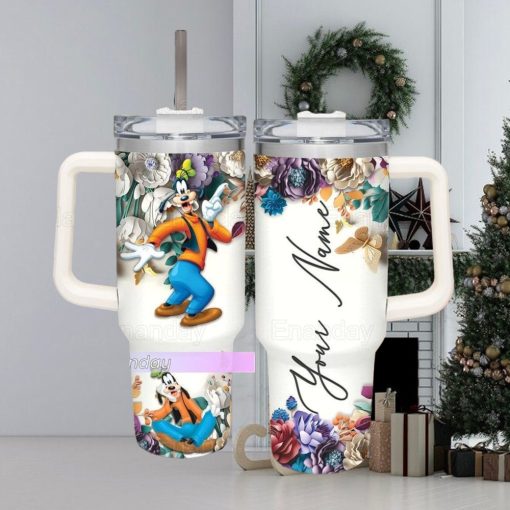 Goofy Dog 40oz Tumbler, Custom Goofy Flower Pattern Tumbler