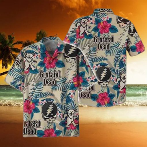 Grateful Dead Logo With Flower And Leaves Pattern 2024 Trendy Hawaiian Shirt