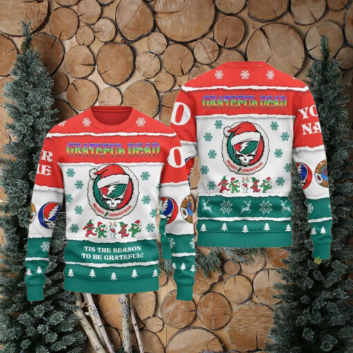 Grateful Dead Tis The Season To Be Grateful Christmas Custom Name Number Ugly Christmas Sweater Gift For Men And Women