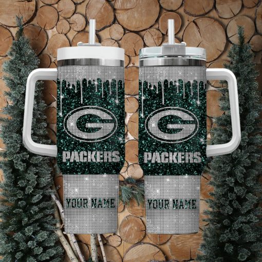 Green Bay Packers Personalized NFL Glitter and Diamonds Bling 40oz Stanley Tumbler