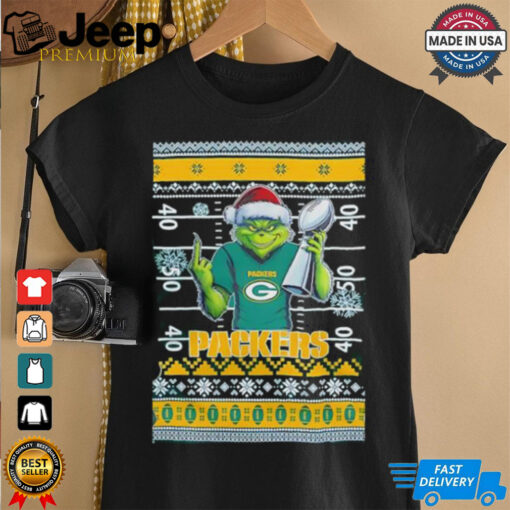 Green Bay Packers X Grinch Christmas with Super Bowl Trophy ugly Christmas shirt