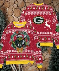 Green Bay Packers x Grinch NFL Dr. Seuss How the Grinch Stole Christmas with Super Bowl Trophy Ugly Christmas Sweater Red