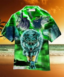 Green Neon Thunder Wolf Hawaiian Shirt