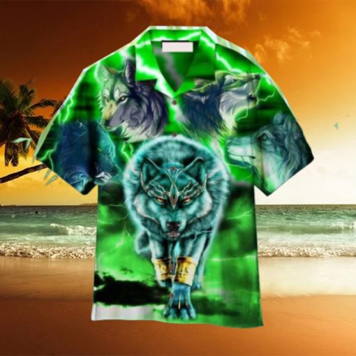 Green Neon Thunder Wolf Hawaiian Shirt
