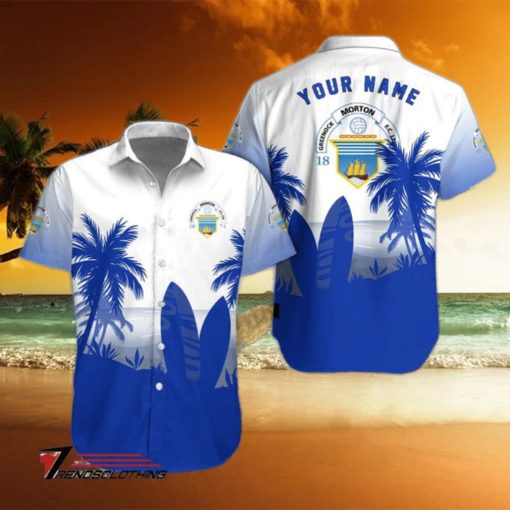 Greenock Morton FC Palm Tree Surfboard Personalized Name Button Shirt