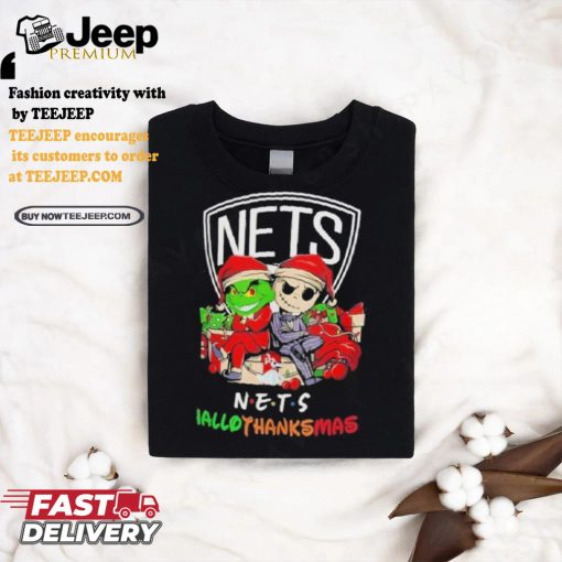 Grinch And Jack Brooklyn Nets Friends HalloThanksMas Shirt