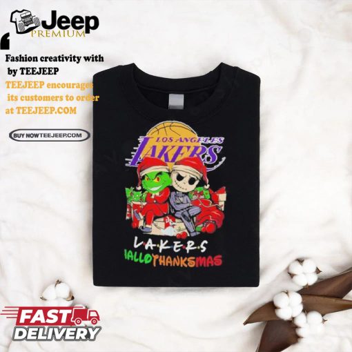 Grinch And Jack Los Angeles Lakers Friends HalloThanksMas Shirt