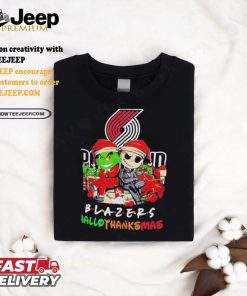 Grinch And Jack Portland Trail Blazers Friends HalloThanksMas Shirt