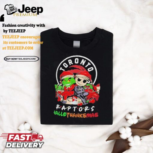 Grinch And Jack Skellington Toronto Raptors Friends Hallothanksmas Shirt