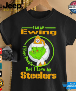 Grinch Christmas I am an Ewing I love my Pittsburgh Steelers shirt, festive holiday design for Steelers fans, personalized sports apparel.