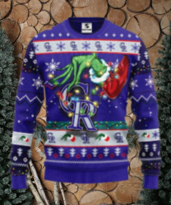 Grinch Holding Lights Colorado Rockies Ugly Christmas Sweater