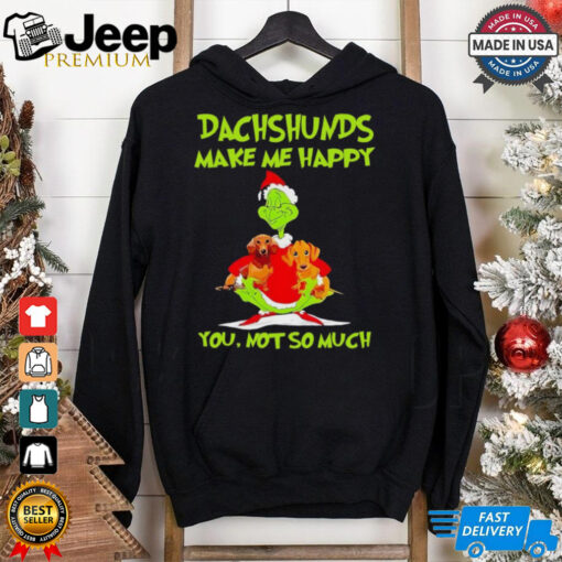 Grinch Hug Dachshund Make Me Happy You Not So Much Christmas 2024 Shirt