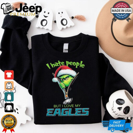 Grinch I hate people but I love my Philadelphia Eagles Christmas shirt