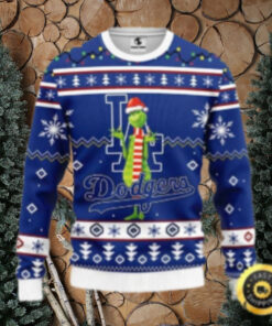 Grinch In Santa Hat Dodgers Ugly Christmas Sweater