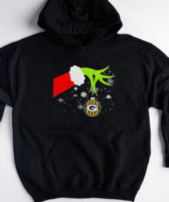 Grinch hand holding ornament Packers football Christmas shirt