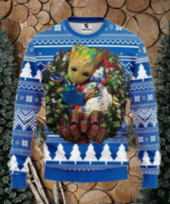 Groot Hugging Dodgers Baseball Wreath Ugly Sweater