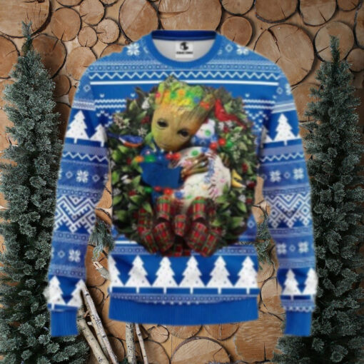 Groot Hugging Dodgers Baseball Wreath Ugly Sweater