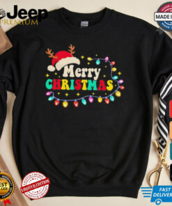 Groovy Merry Christmas santa hat reindeer shirt