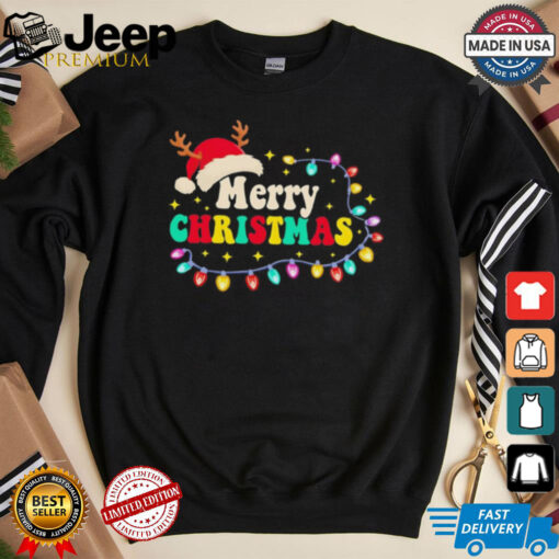 Groovy Merry Christmas santa hat reindeer shirt