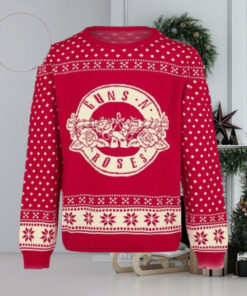 Guns N Roses Big Logo With Snowflakes Pattern Knitted Red Ugly Christmas Sweater