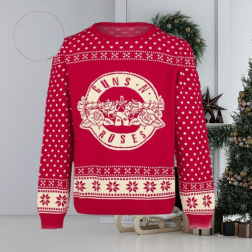 Guns N Roses Big Logo With Snowflakes Pattern Knitted Red Ugly Christmas Sweater