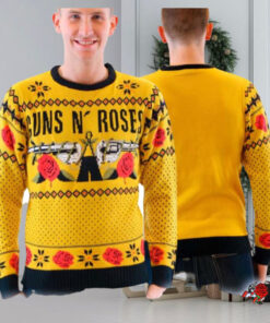 Guns N Roses Big Signature Logo Knitted Mustard Ugly Christmas Sweater