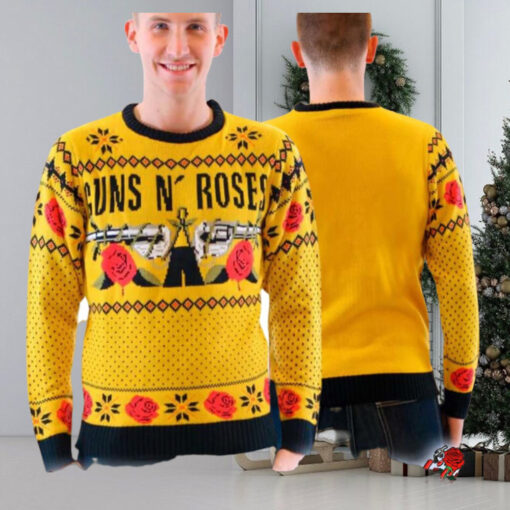 Guns N Roses Big Signature Logo Knitted Mustard Ugly Christmas Sweater