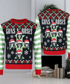 Guns N Roses Cross Logo Skeletons With Santa Hats Christmas Jumper Multicolor Ugly Christmas Sweater