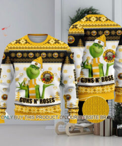 Guns N Roses Grinch Stole The Logo Knitted Yellow Ugly Christmas Sweater