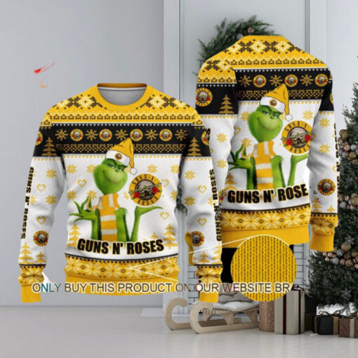 Guns N Roses Grinch Stole The Logo Knitted Yellow Ugly Christmas Sweater