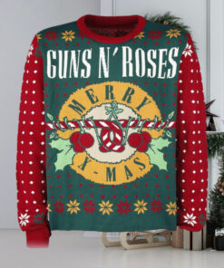 Guns N Roses Merry Xmas Guns Candy Crane Logo Holiday Theme 2024 Knitted Ugly Christmas Sweater