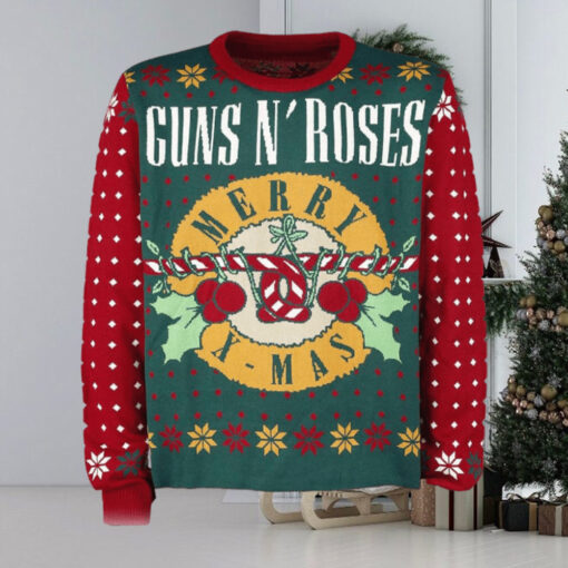 Guns N Roses Merry Xmas Guns Candy Crane Logo Holiday Theme 2024 Knitted Ugly Christmas Sweater