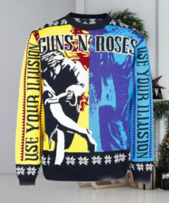 Guns N Roses Use Your Illusion Album Two Sides Split Yellow And Blue Album Cover Ugly Christmas Jumper Sweater