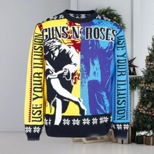 Guns N Roses Use Your Illusion Album Two Sides Split Yellow And Blue Album Cover Ugly Christmas Jumper Sweater