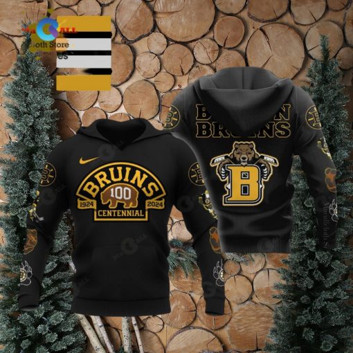 HOT NHL Boston Bruins 100 Centennial Mascot 1924 2024 Black Hoodie 3D