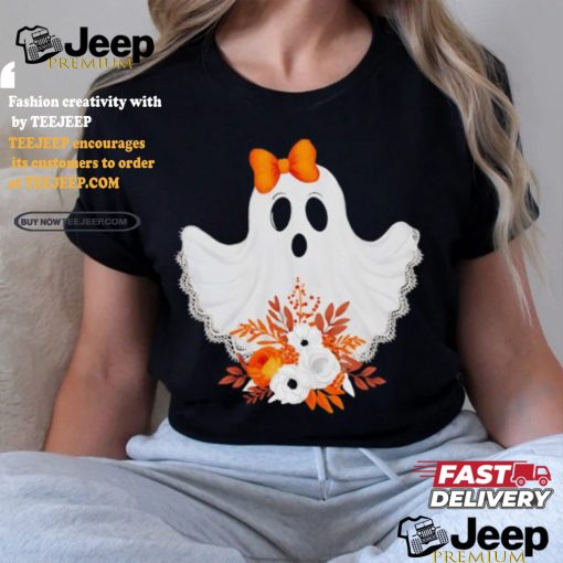 Halloween Lace Ghost Spooky Coquette Orange Bow shirt